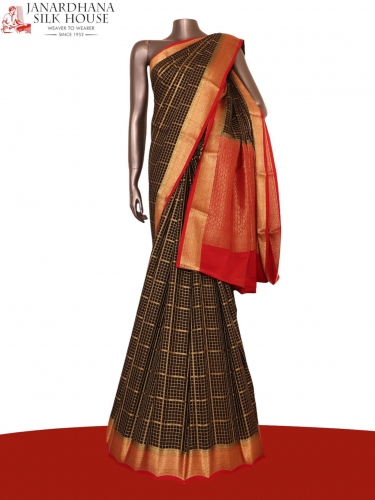 Pure Double Checks Zari Mysore Crepe Silk Saree